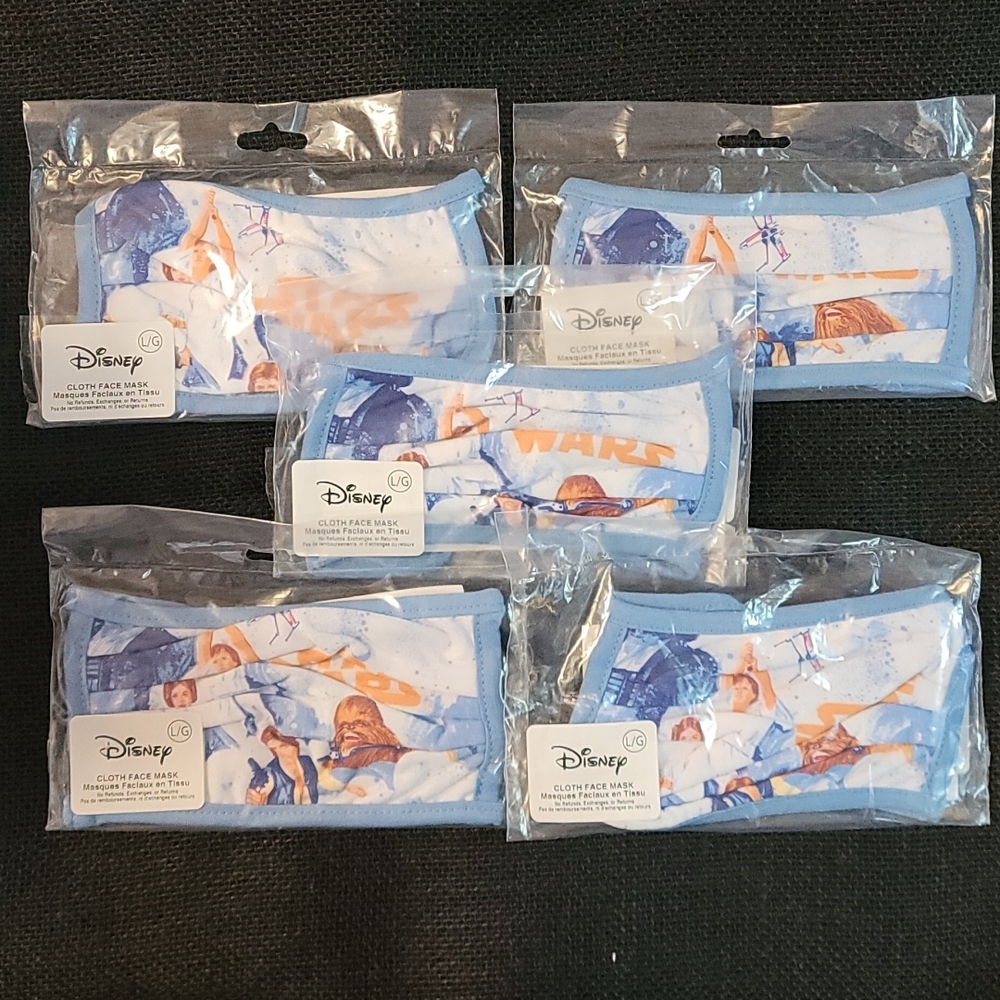 NEW DISNEY STAR WARS Leia & Chewbacca Cloth Face Mask, set of 5